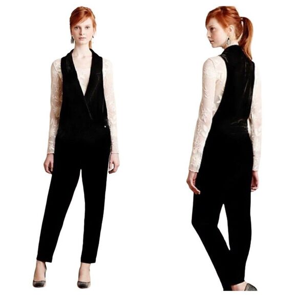 Anthropologie Pants - Anthropologie Harlyn Velvet One Piece Black Tuxedo Jumpsuit Size XXSP